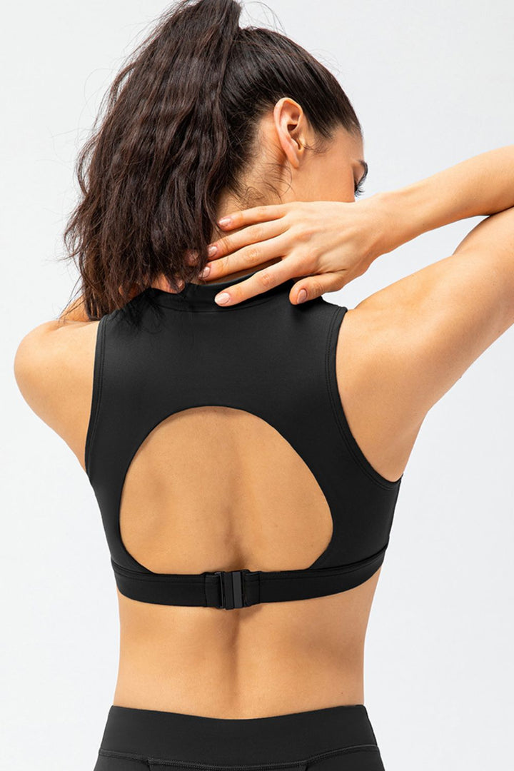 Ludowika Full Size Cropped Cutout Back Zipper Front Active Tank Top