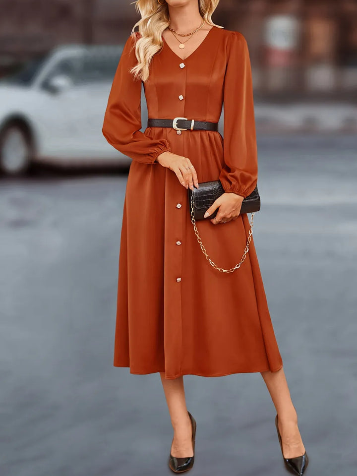Ludowika V-Neck Balloon Sleeve Midi Dress