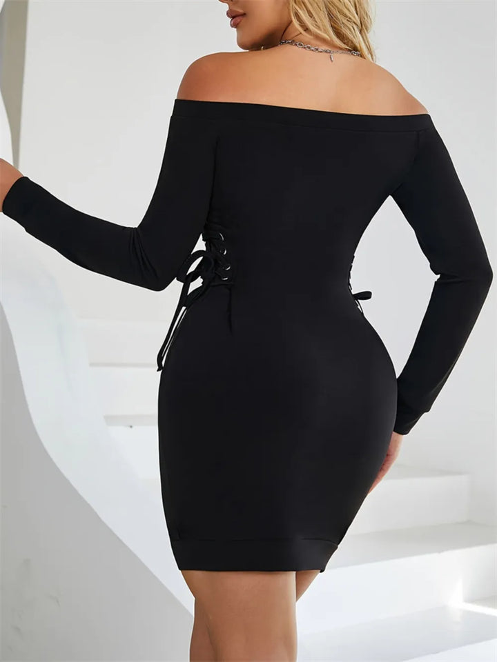 Ludowika Lace-Up Off Shoulder Long Sleeve Mini Dress
