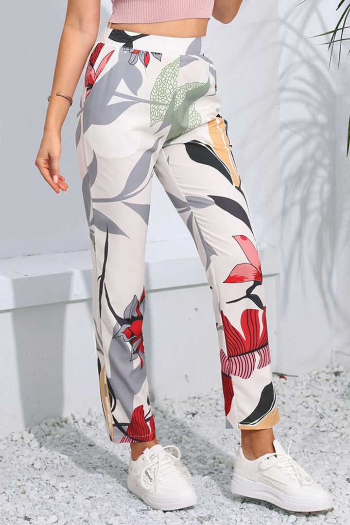Ludowika Floral Print Cropped Pants with Pockets