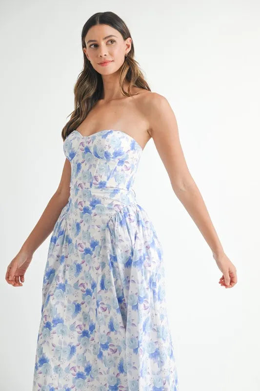 Sweetheart Neckline Floral Printed Midi Dress - Ludowika 