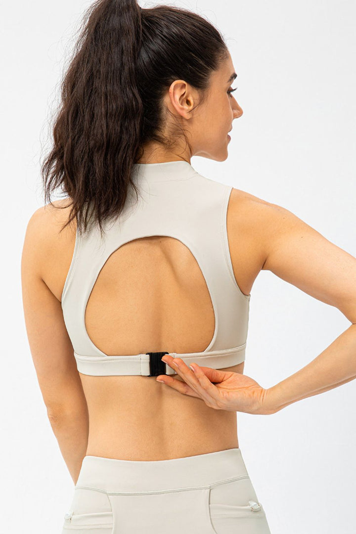 Ludowika Full Size Cropped Cutout Back Zipper Front Active Tank Top