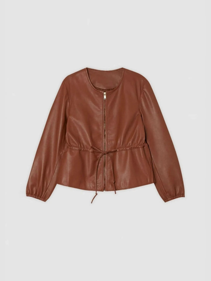 Ludowika Drawstring Zip Up Leather Jacket