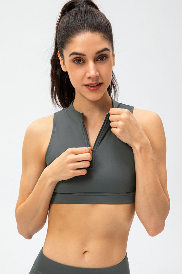 Ludowika Full Size Cropped Cutout Back Zipper Front Active Tank Top