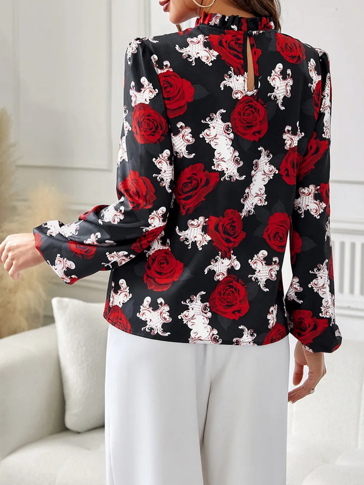 Ludowika Frill Floral Mock Neck Long Sleeve Top