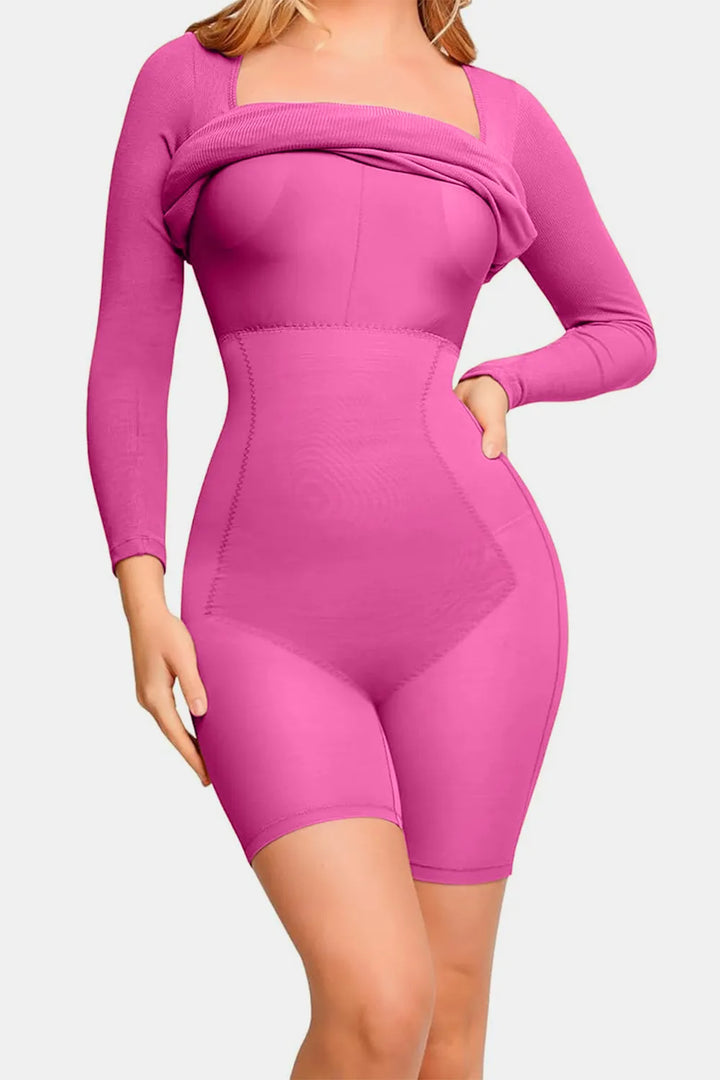 Ludowika Full Size Built-In Shapewear Square Neck Long Sleeve Dress