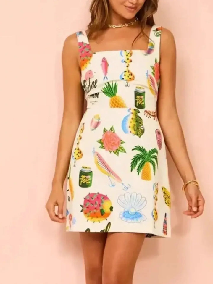 Ludowika Printed Square Neck Summer Mini Dress