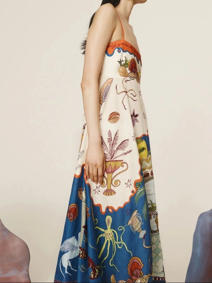 Ludowika Printed Square Neck Maxi Cami Dress