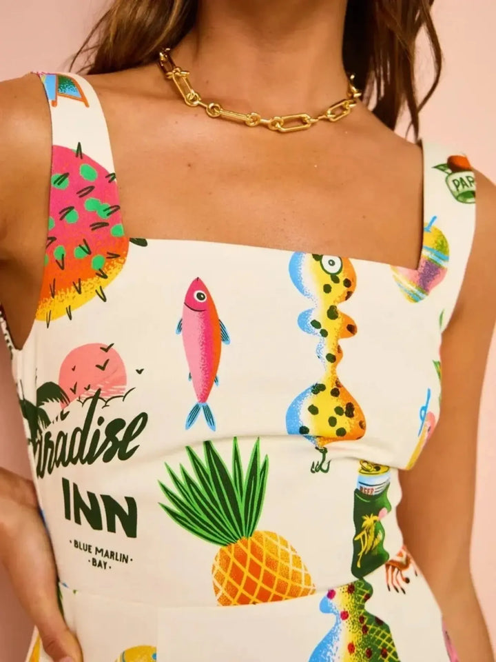 Ludowika Printed Square Neck Summer Mini Dress