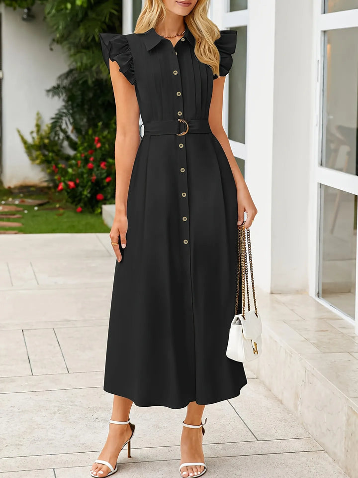 Ludowika Ruffled Button-Front Midi Dress