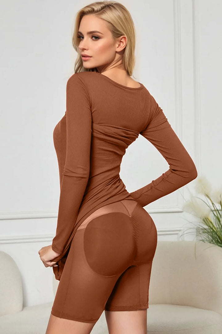 Ludowika Built-In Shapewear Square Neck Long Sleeve Maxi Dress