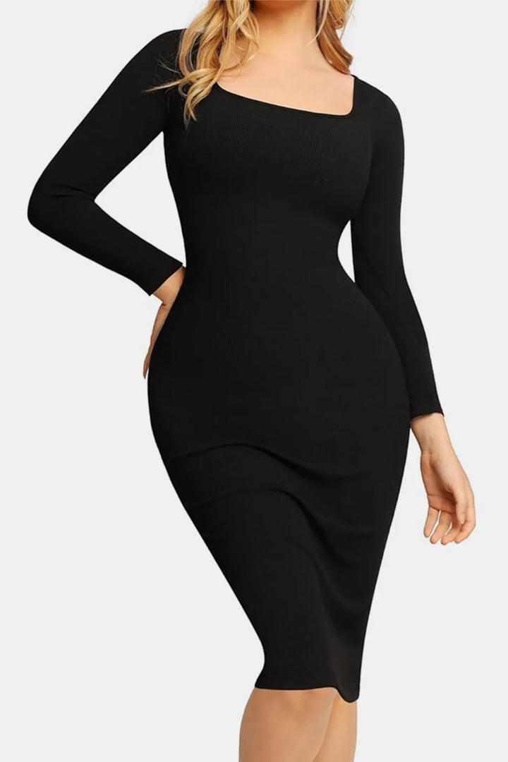 Ludowika Full Size Built-In Shapewear Square Neck Long Sleeve Dress