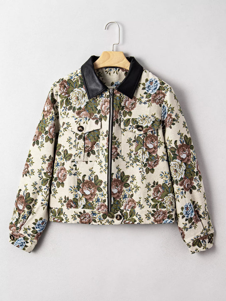 Ludowika Floral Print Zip Up Contrast Collared Jacket