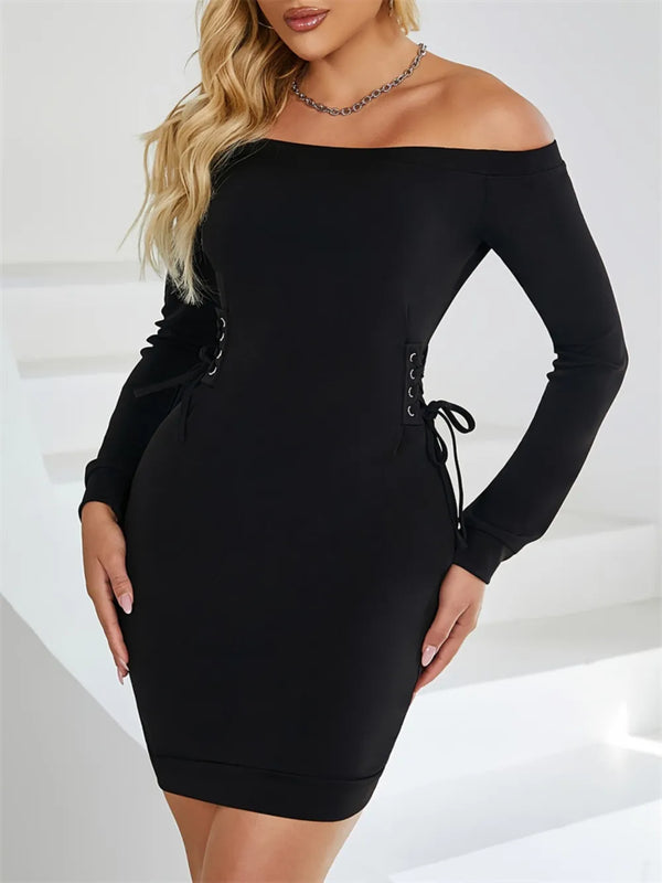 Ludowika Lace-Up Off Shoulder Long Sleeve Mini Dress