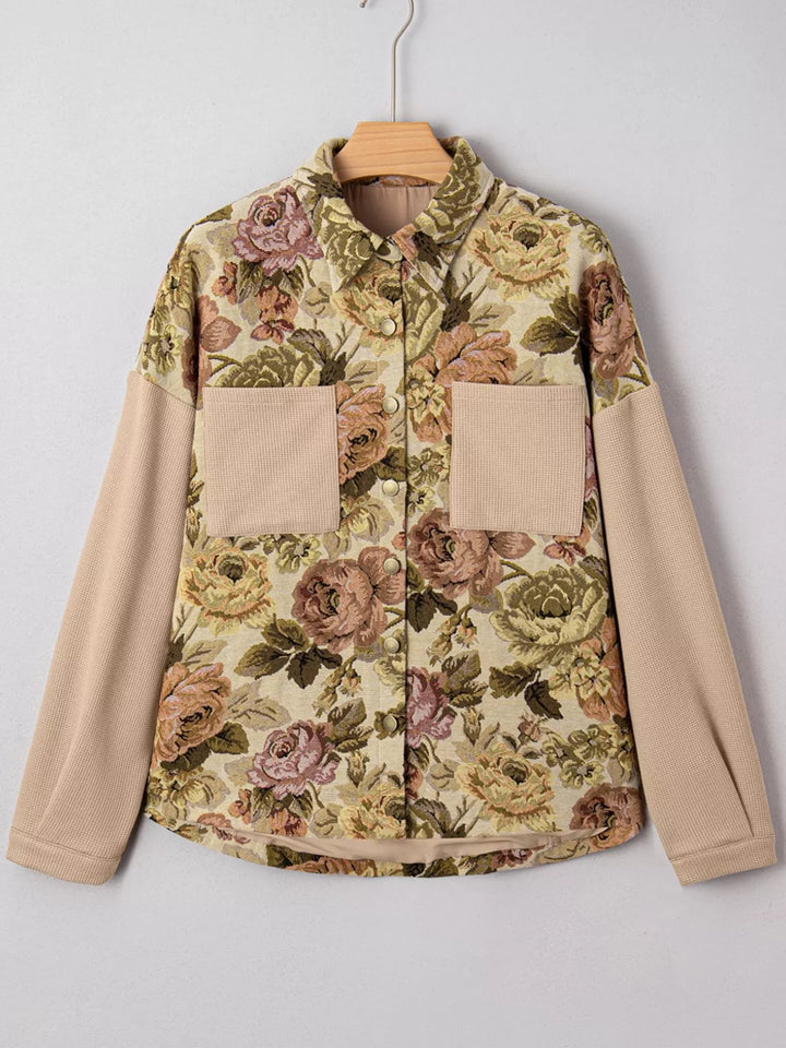 Ludowika Floral Waffle Knit Patchwork Chest Pockets Buttoned Jacket