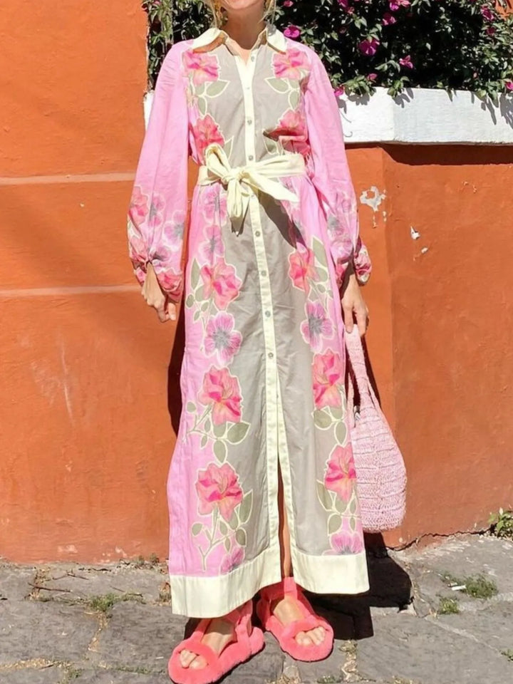 Ludowika Floral Print Long Sleeve Maxi Shirt Dress
