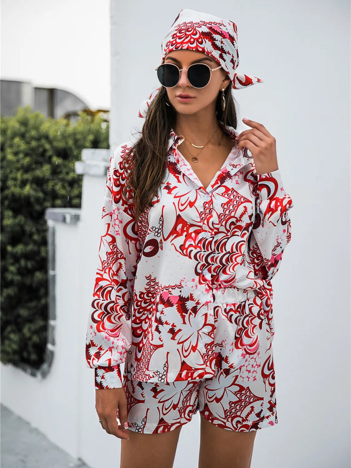 Ludowika Printed Button Up Long Sleeve Shirt and Shorts Set