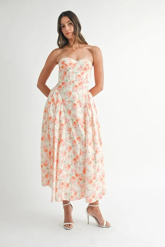 Sweetheart Neckline Floral Printed Midi Dress - Ludowika 