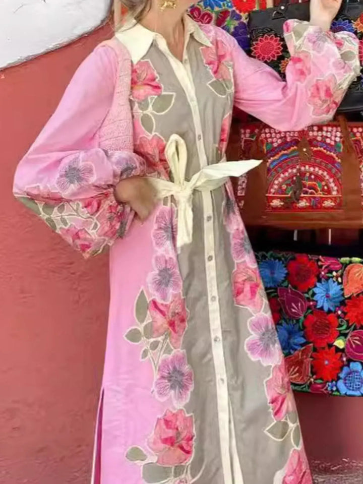 Ludowika Floral Print Long Sleeve Maxi Shirt Dress