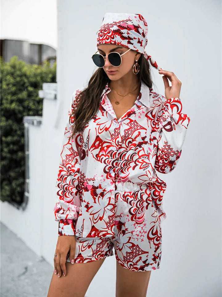 Ludowika Printed Button Up Long Sleeve Shirt and Shorts Set