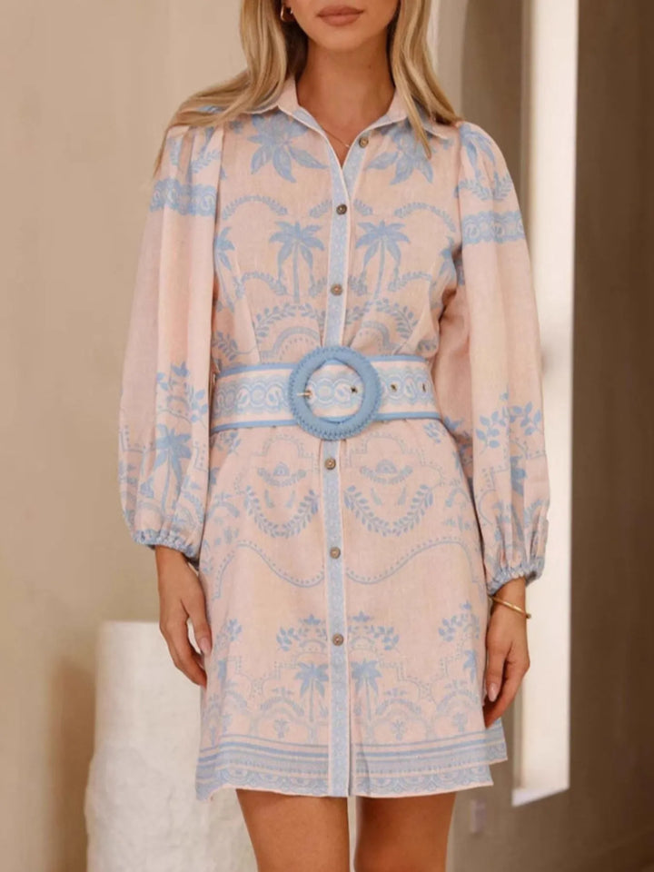 Ludowika Printed Button Down Shirt Dress with Belt
