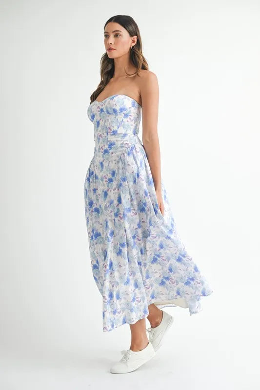 Sweetheart Neckline Floral Printed Midi Dress - Ludowika 