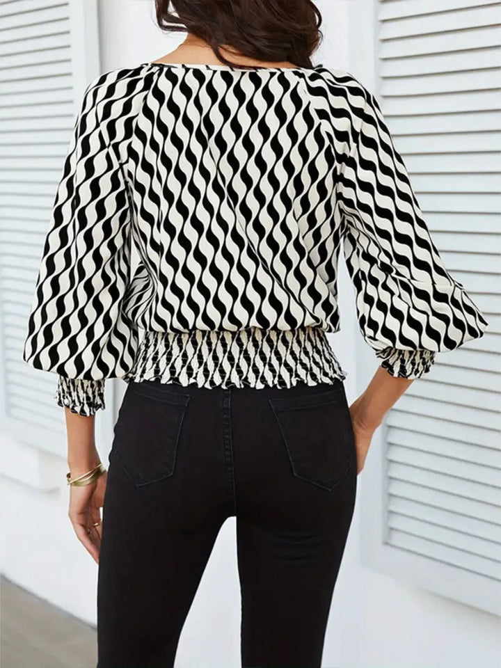 Ludowika Geometric Print Lantern Sleeve Smocked Waist Blouse