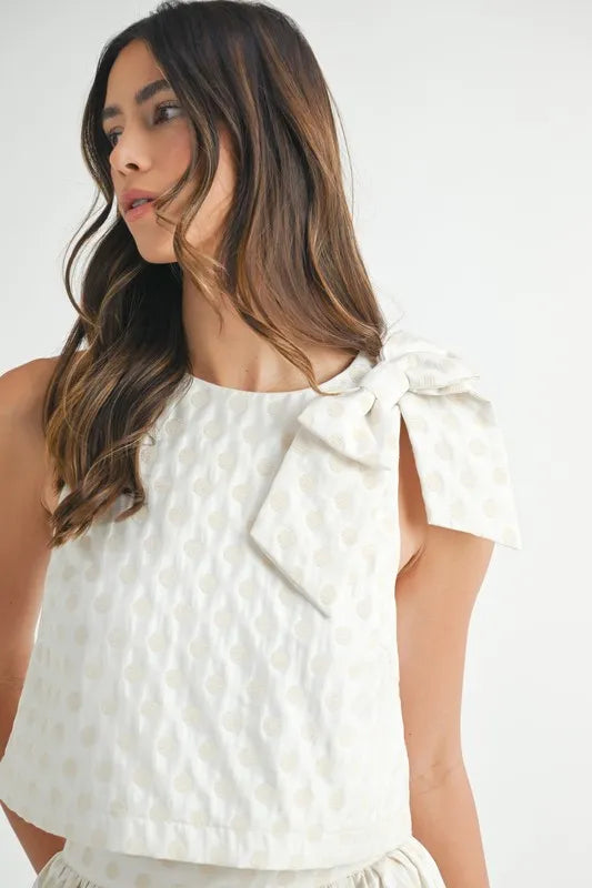 Taffeta Polka Dot Shoulder Ribbon Top and Skirt Set - Ludowika 
