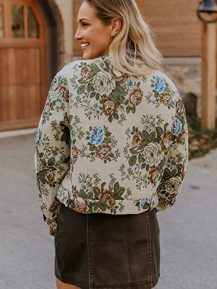 Ludowika Floral Print Zip Up Contrast Collared Jacket