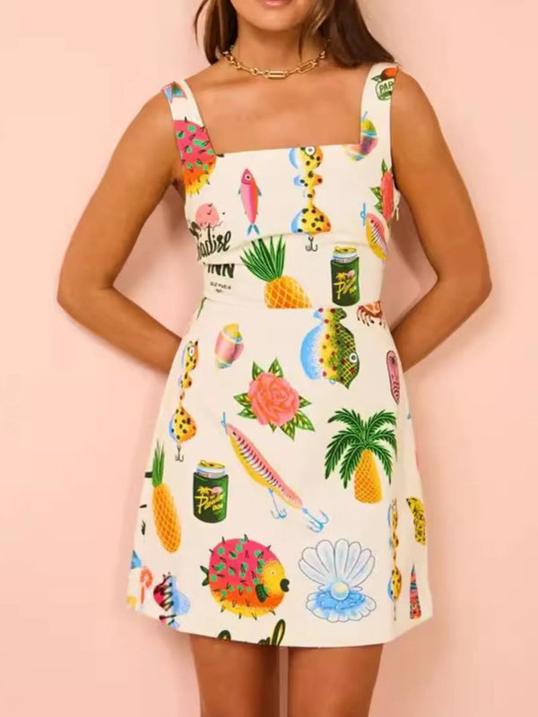 Ludowika Printed Square Neck Summer Mini Dress