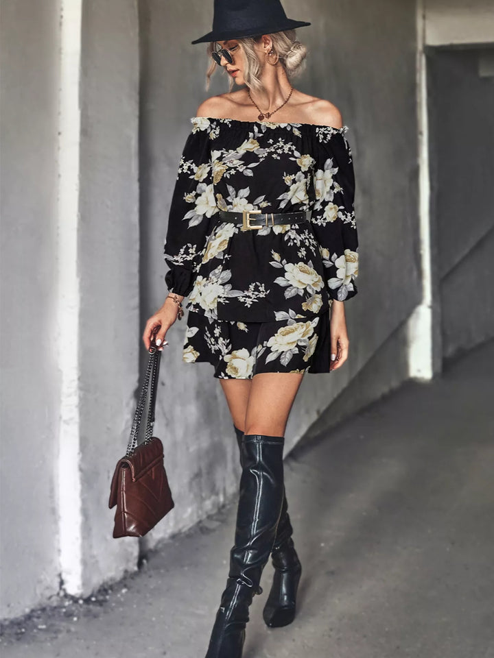 Ludowika Off-Shoulder Floral Print Long Sleeve Mini Dress