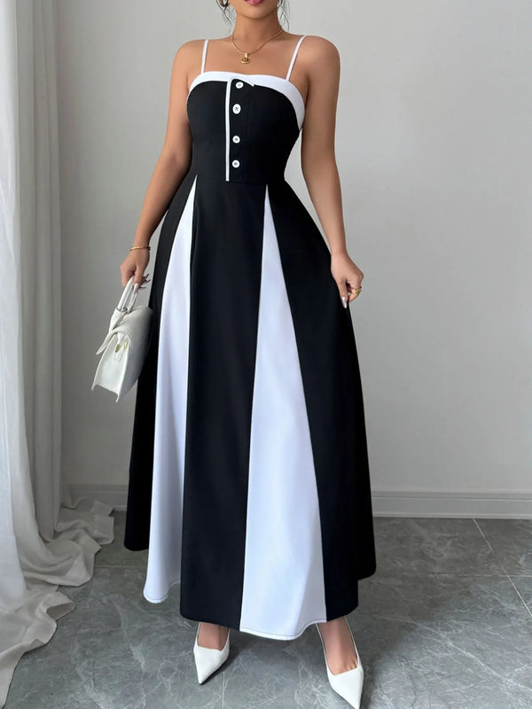 Ludowika Decorative Button Contrast Maxi Cami Dress