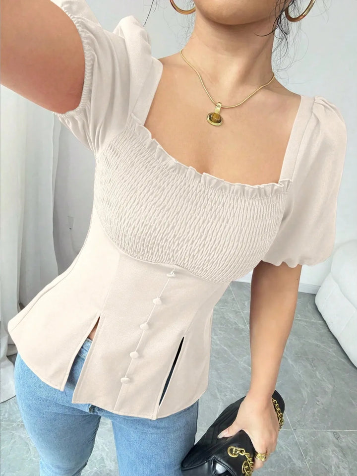Ludowika Smocked Square Neck Short Sleeve Blouse