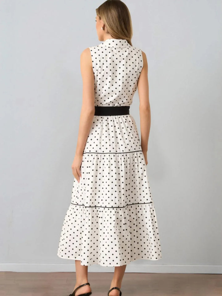 Ludowika Polka Dot Sleeveless Midi Shirt Dress