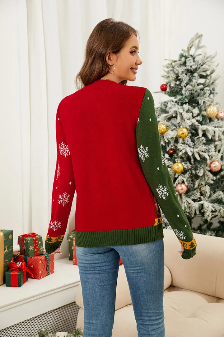 Ludowika Christmas Nutcracker Contrast V-Neck Long Sleeve Cardigan