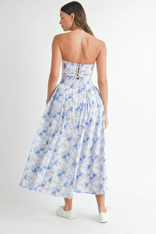 Sweetheart Neckline Floral Printed Midi Dress - Ludowika 