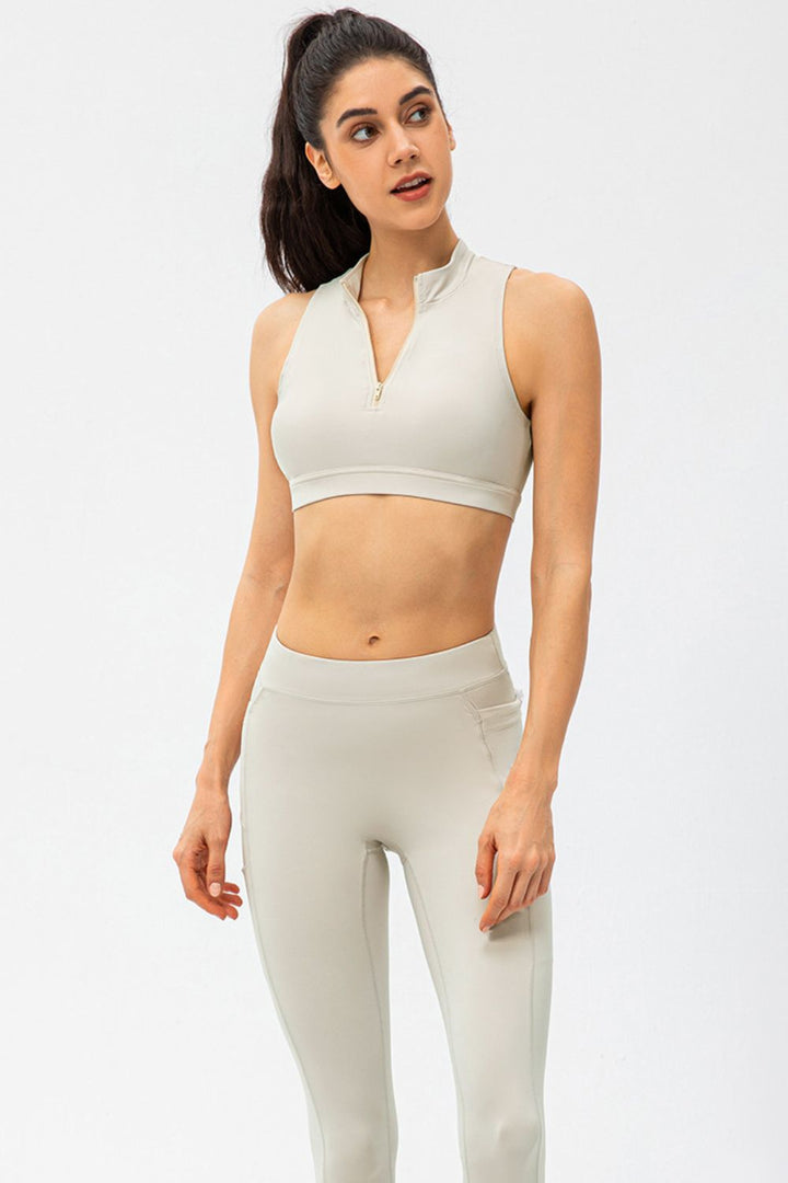 Ludowika Full Size Cropped Cutout Back Zipper Front Active Tank Top