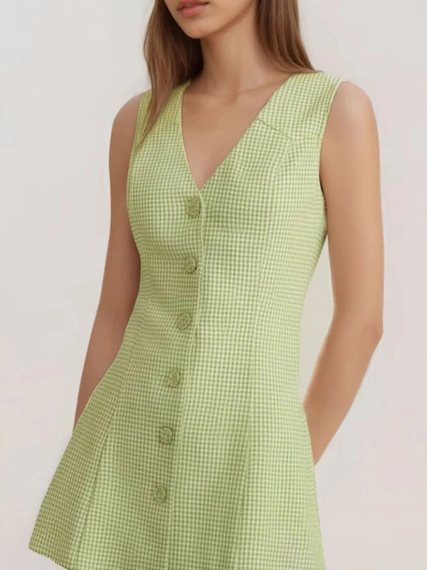 Ludowika Gingham Button-Front A-Line Mini Dress