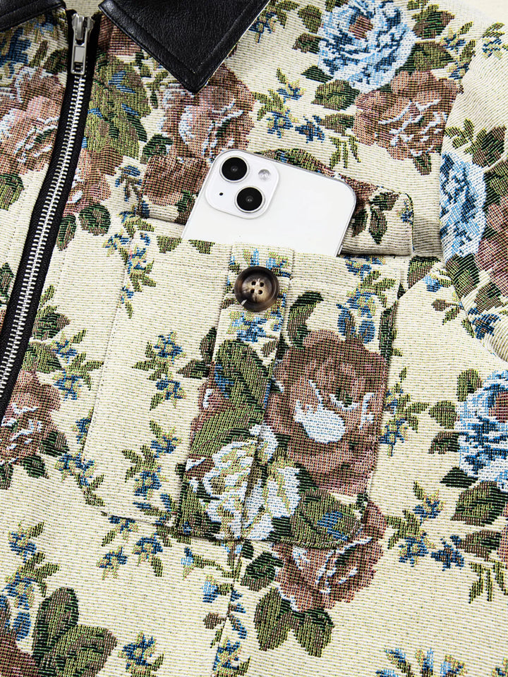 Ludowika Floral Print Zip Up Contrast Collared Jacket