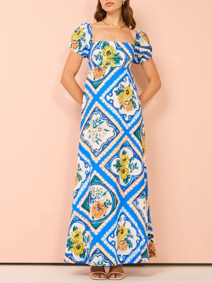 Ludowika Printed Square Neck Puff Sleeve Maxi Dress