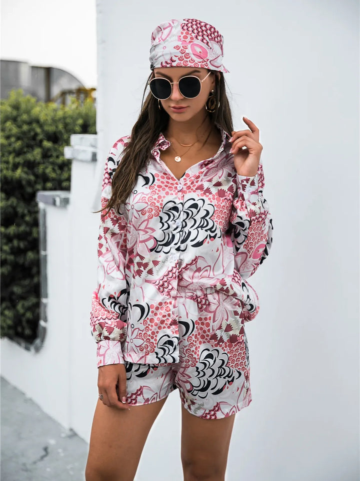 Ludowika Printed Button Up Long Sleeve Shirt and Shorts Set