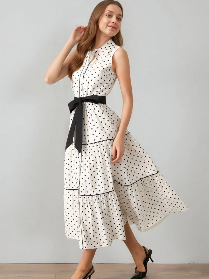 Ludowika Polka Dot Sleeveless Midi Shirt Dress
