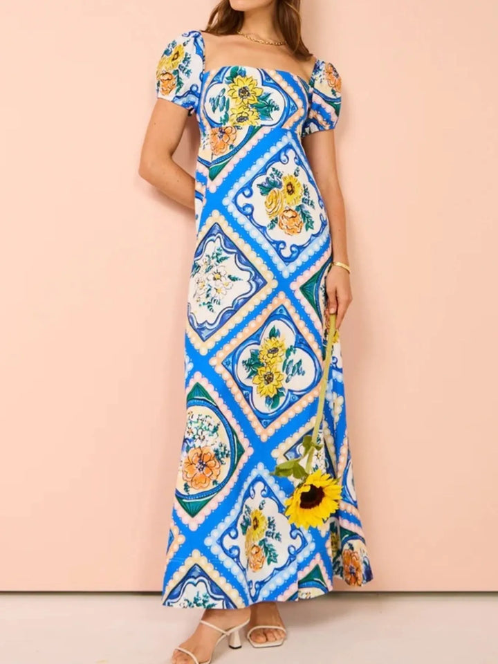 Ludowika Printed Square Neck Puff Sleeve Maxi Dress