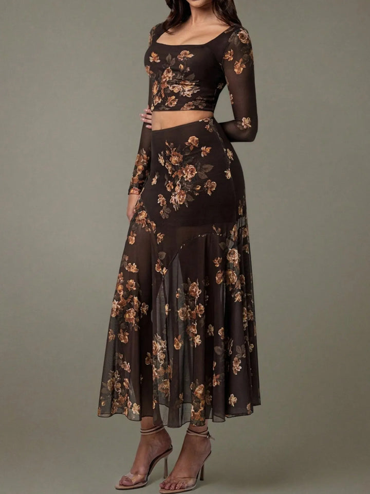 Ludowika Floral Square Neck Top and Skirt Set
