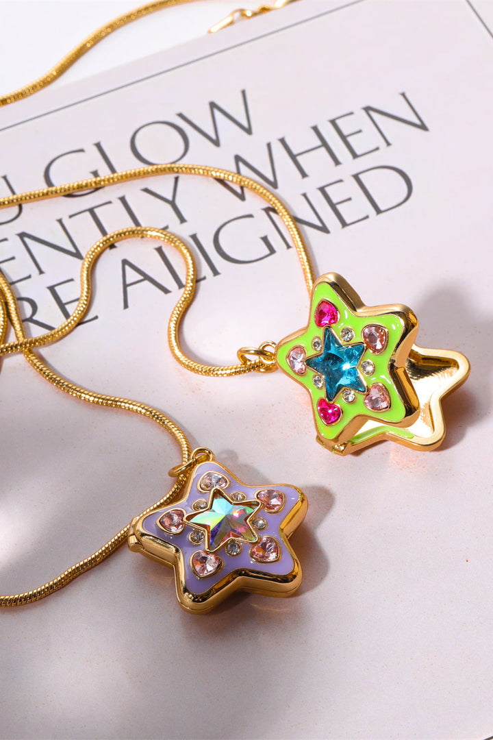 Rhinestone Decor Star Box Pendant Necklace - Ludowika 