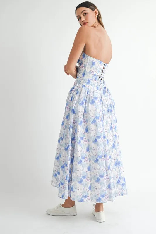 Sweetheart Neckline Floral Printed Midi Dress - Ludowika 