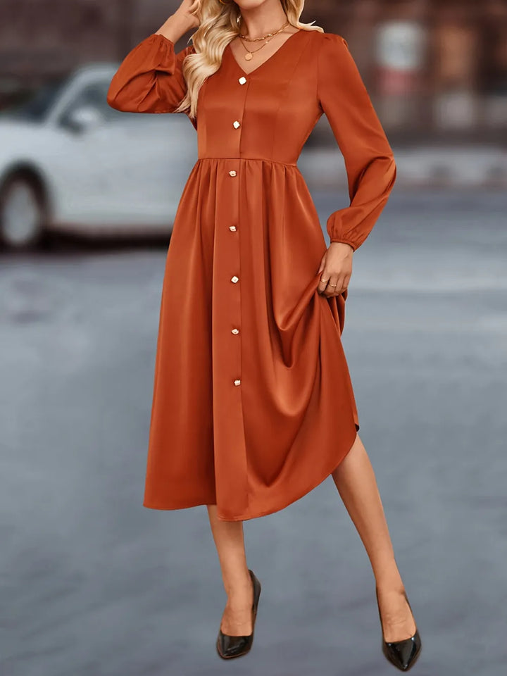 Ludowika V-Neck Balloon Sleeve Midi Dress