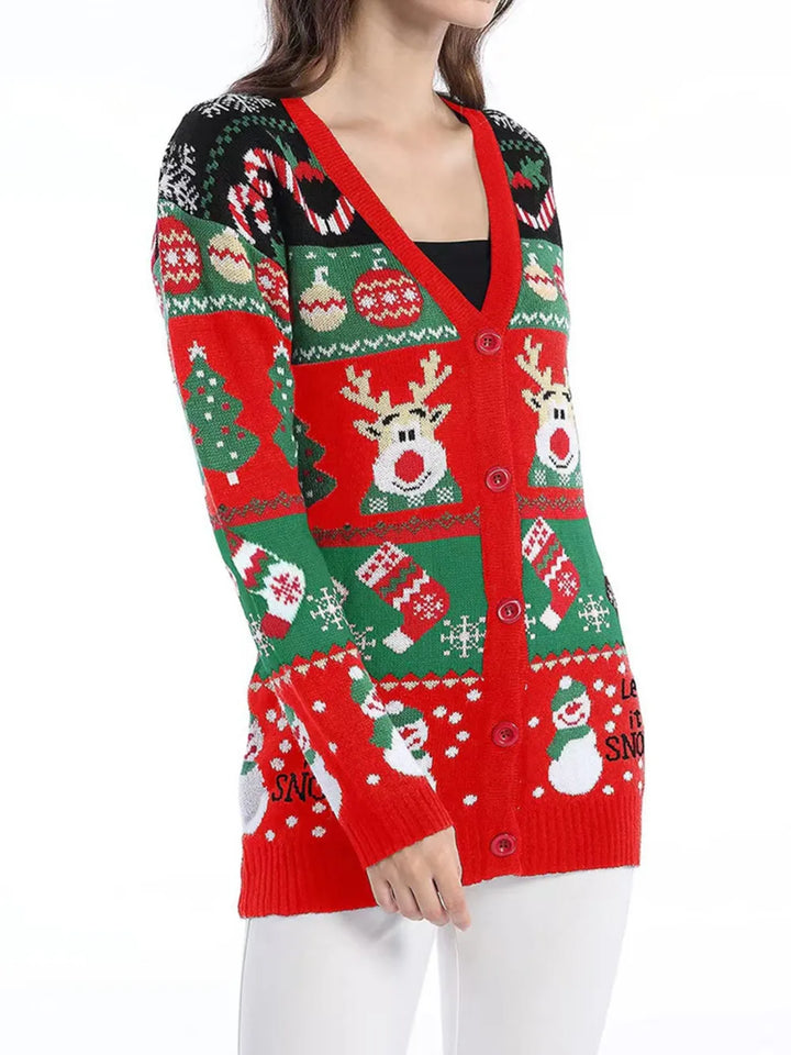 Ludowika Christmas Reindeer Button Up Long Sleeve Cardigan
