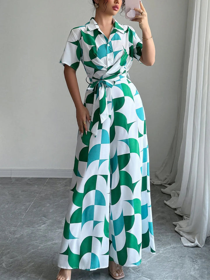 Ludowika Printed Wide Leg Belted Jumpsuit