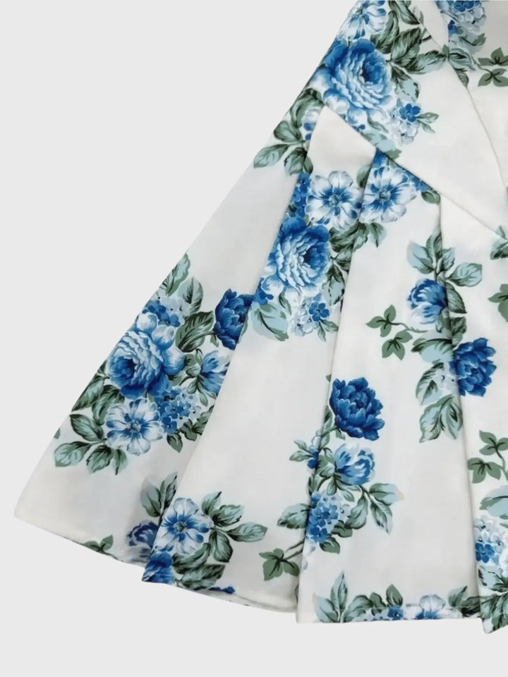 Ludowika Pleated Floral Print Square Neck Mini Dress